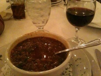 I was feeling adventurous when I ordered gator soup from Antoine's . It was yummy !