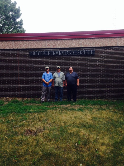 My dad, my uncle Tony (expert fisherman), and my uncle Rick (the best tour guide ever!) in front of their old elementary school.